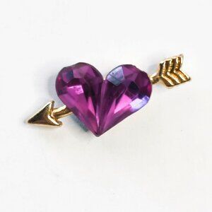 Avon Vintage Gold Arrow Heart Brooch Pin With Fuchsia Pink Gemstone